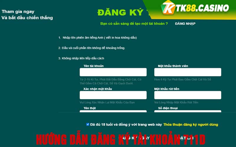 Hướng dẫn đăng ký tài khoản 711D